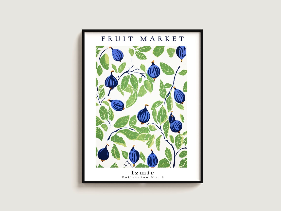 Izmir Blue Fig Branch Fruit Market Botanical No. 2 Indigo Poster