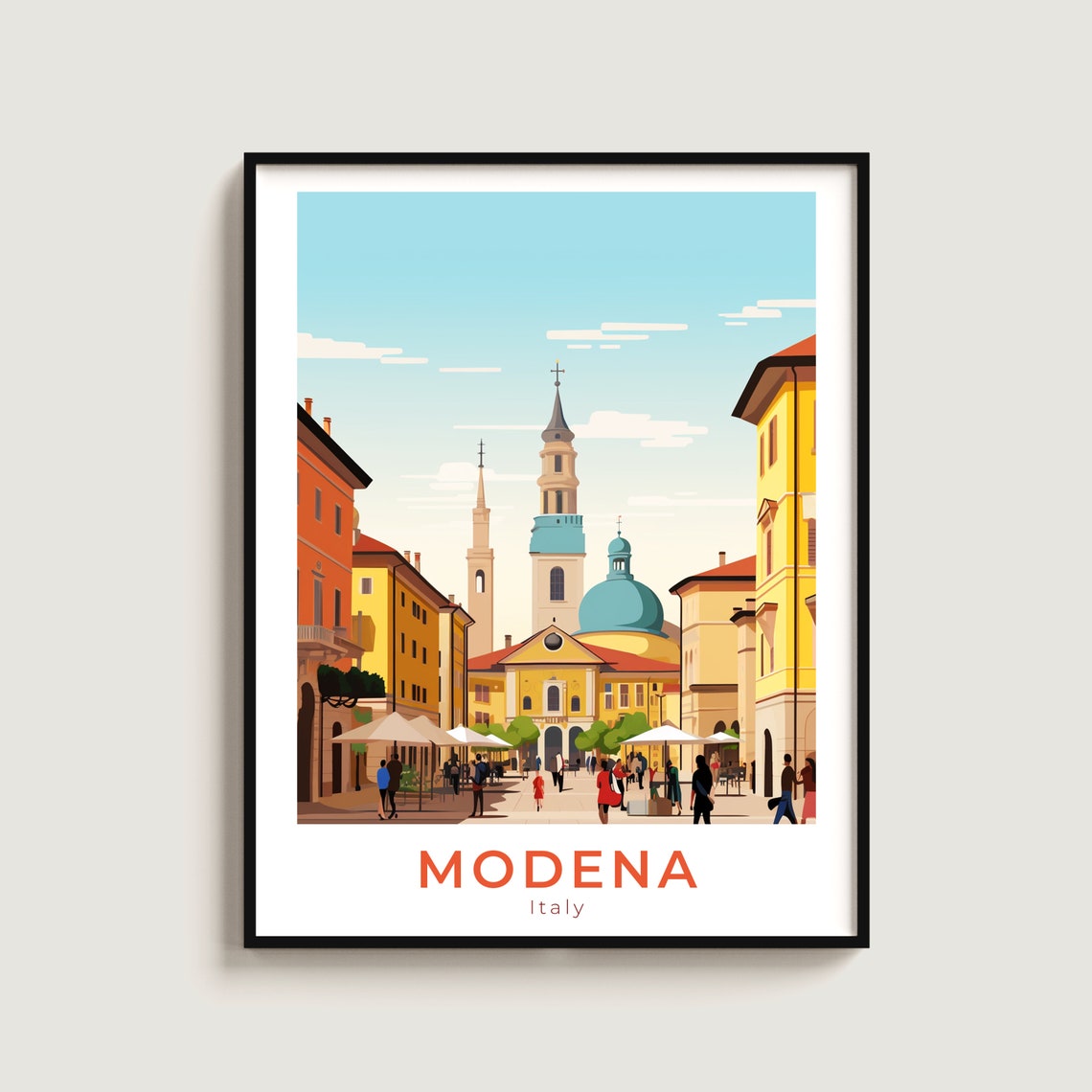 Modena Italy Piazza Grande Cathedral Towers Busy Square Poster