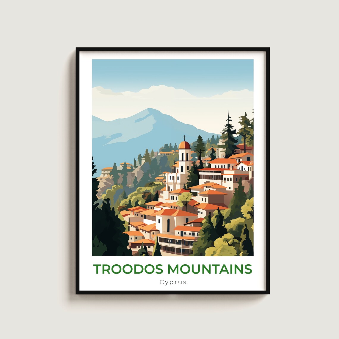 Troodos Mountains Cyprus Village Travel Poster for Nature Lovers
