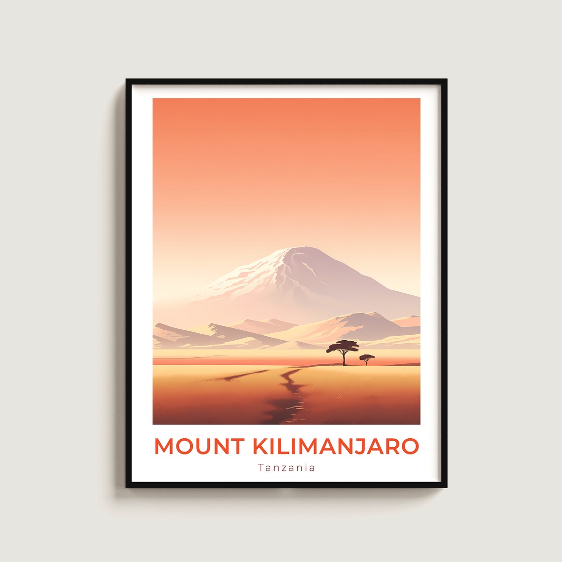 Mount Kilimanjaro Tanzania Snow Peak Savanna Minimal Dusk Poster