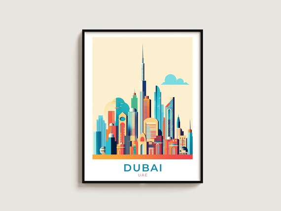 Dubai UAE Skyline Burj Khalifa Modern Cityscape Travel Art Poster