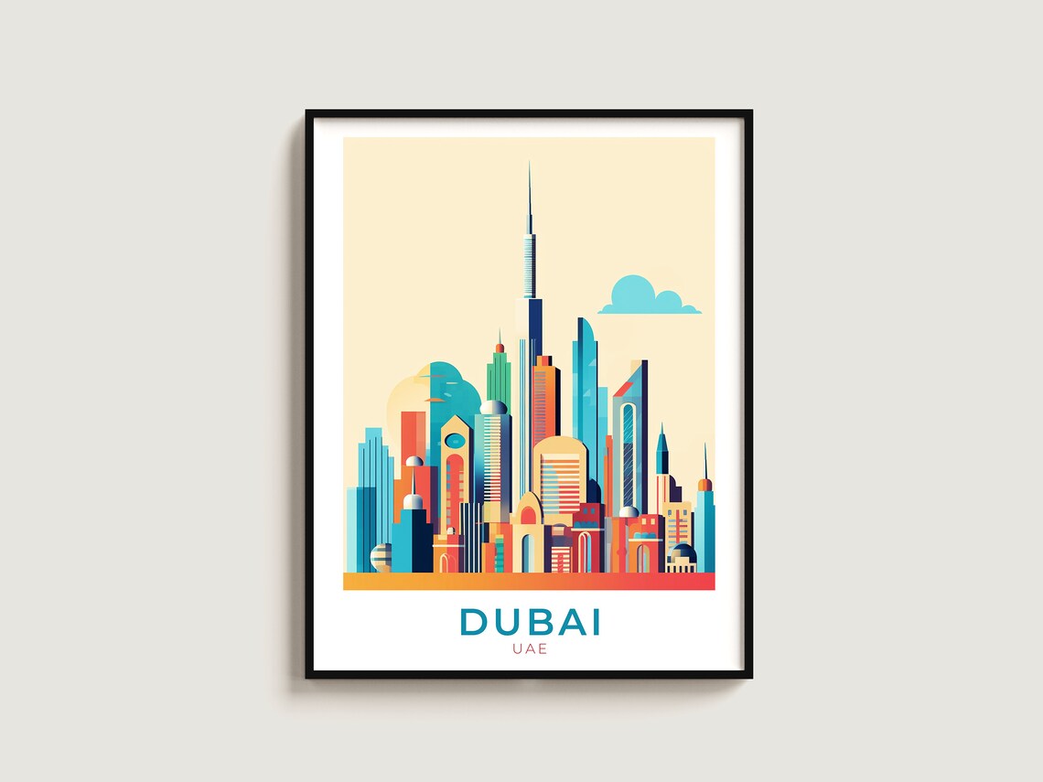 Dubai UAE Skyline Burj Khalifa Modern Cityscape Travel Art Poster
