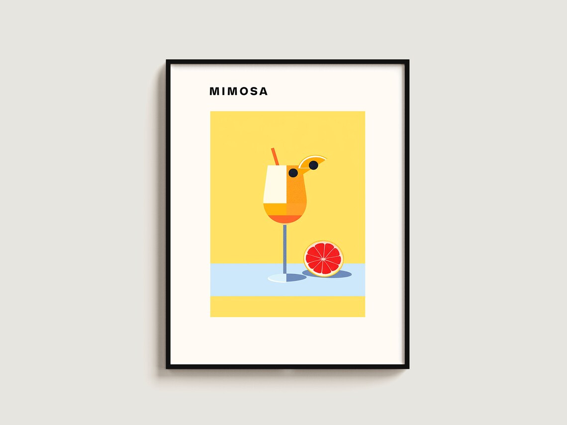 Mimosa Cocktail Recipe Minimalist Yellow Kitchen Bar Cart Poster