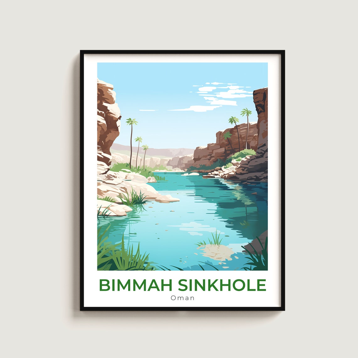 Bimmah Sinkhole Oman Turquoise Pool Canyon Palm Oasis View Poster