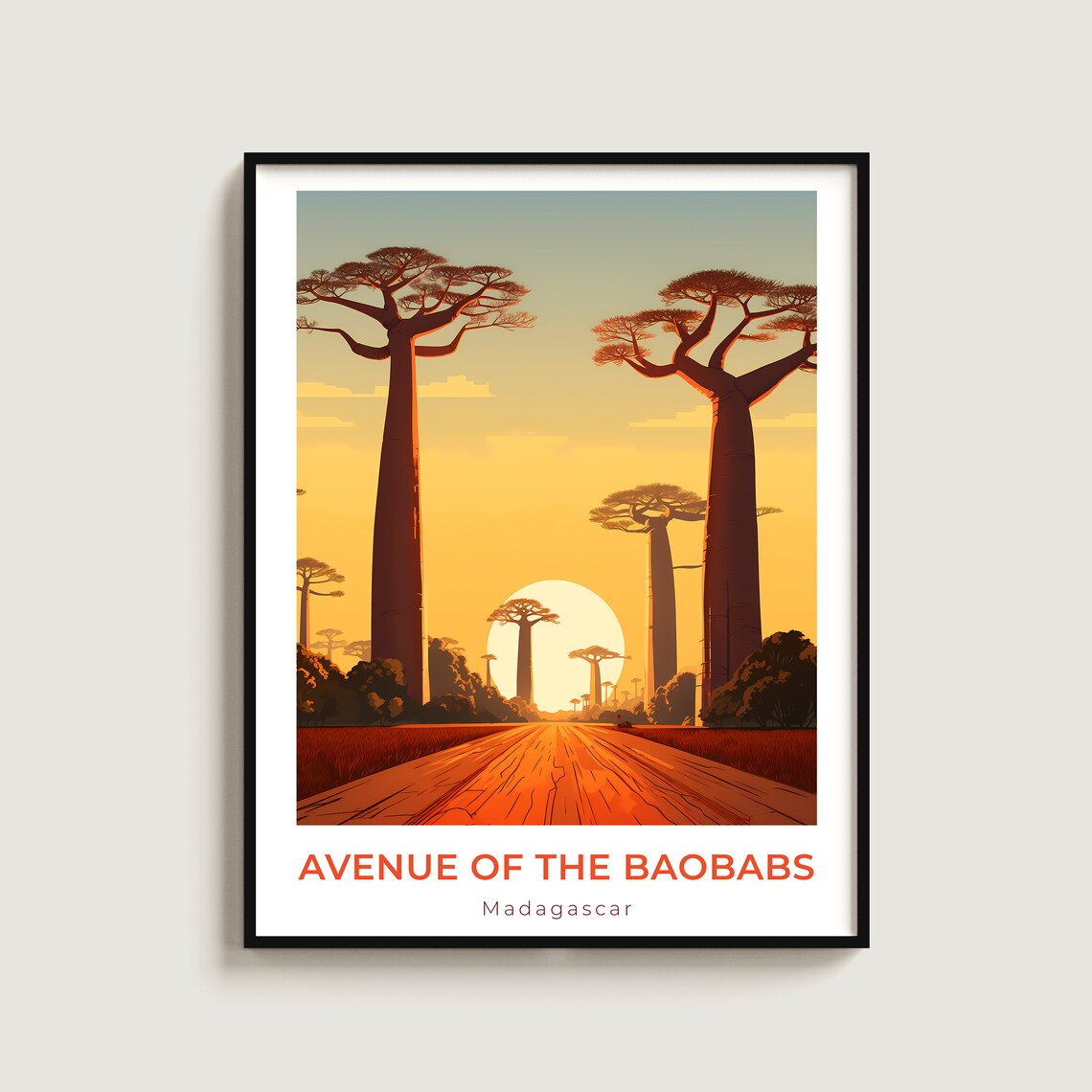Avenue of the Baobabs Madagascar Golden Sunset Travel Art Poster