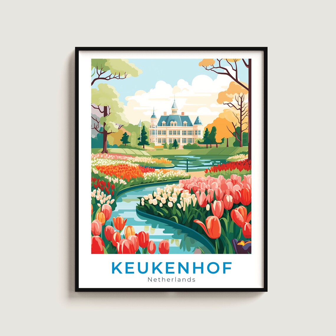 Keukenhof Tulip Gardens Netherlands Spring Flowers Travel Poster