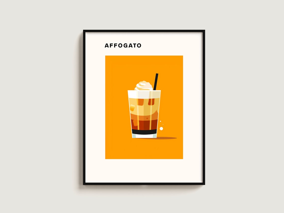 Affogato Dessert Coffee Art Layered Glass Amber Block Modern Poster