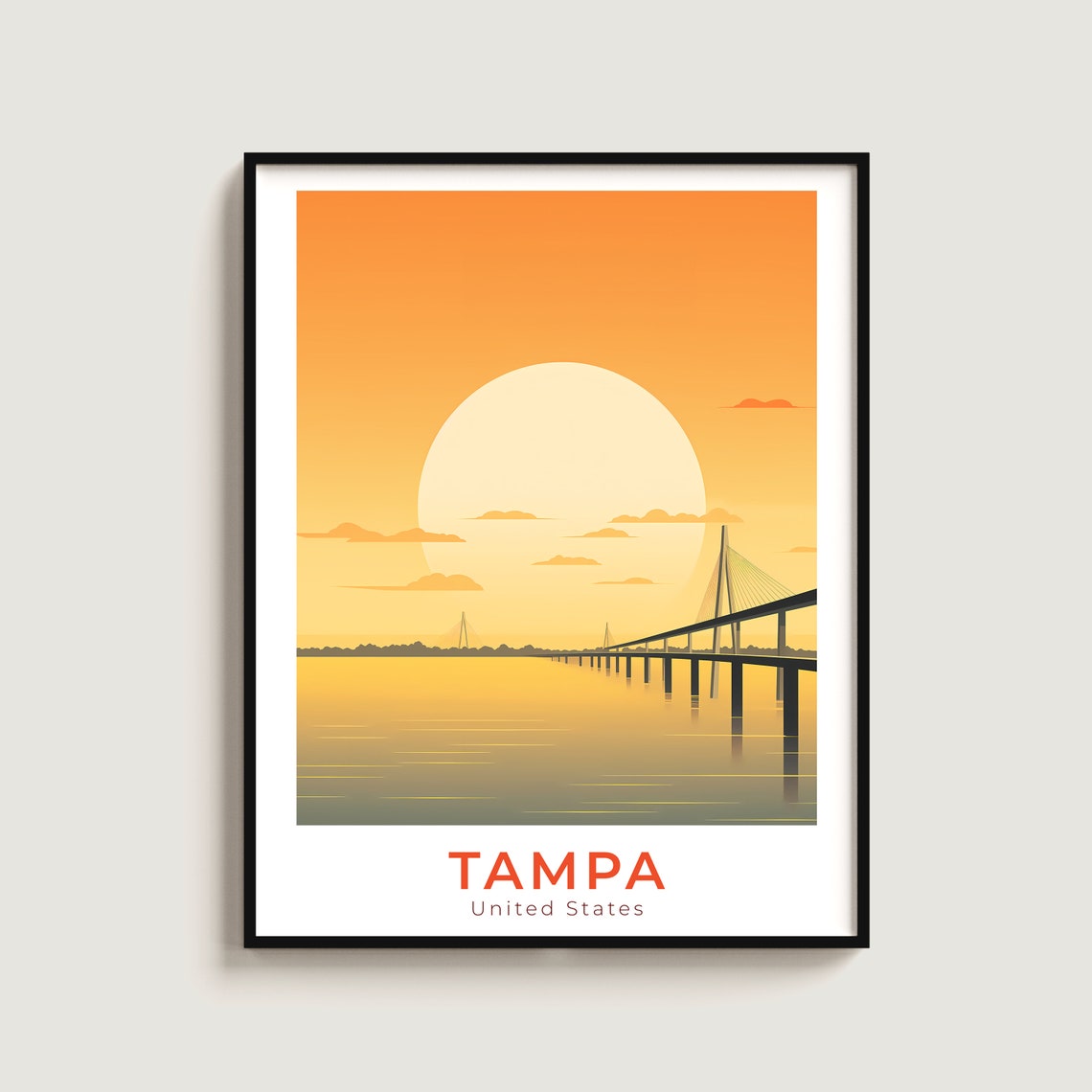 Tampa Florida Sunshine Skyway Bridge Sunset Over Water Travel Poster