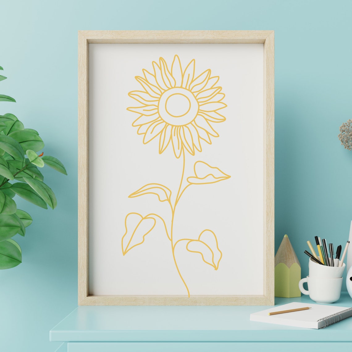 Sunflower Line Art Poster Golden Yellow Minimalist Bloom Design - Image 3