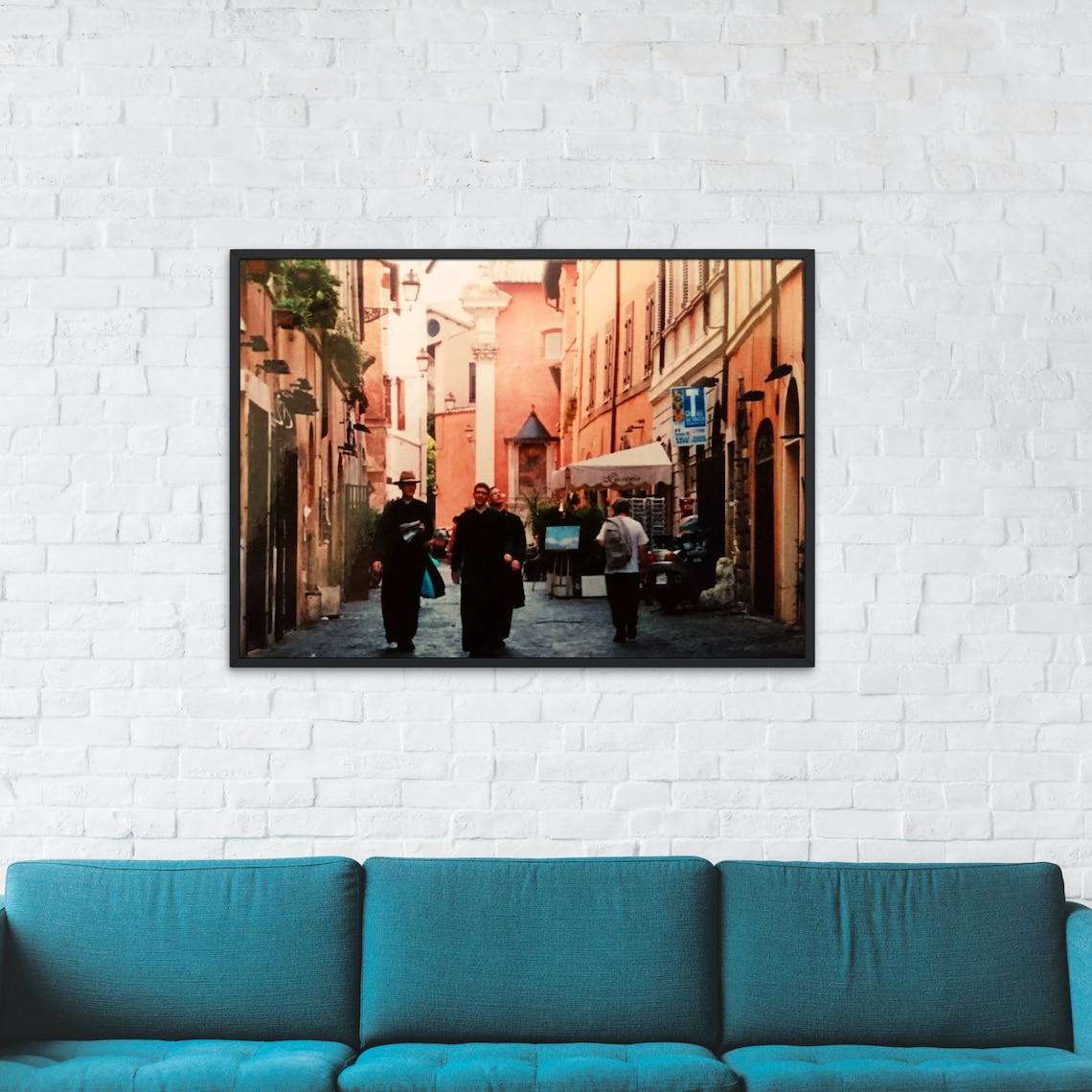 Warm Color Rome Street with Priests Italy Travel Photo Poster - Image 2