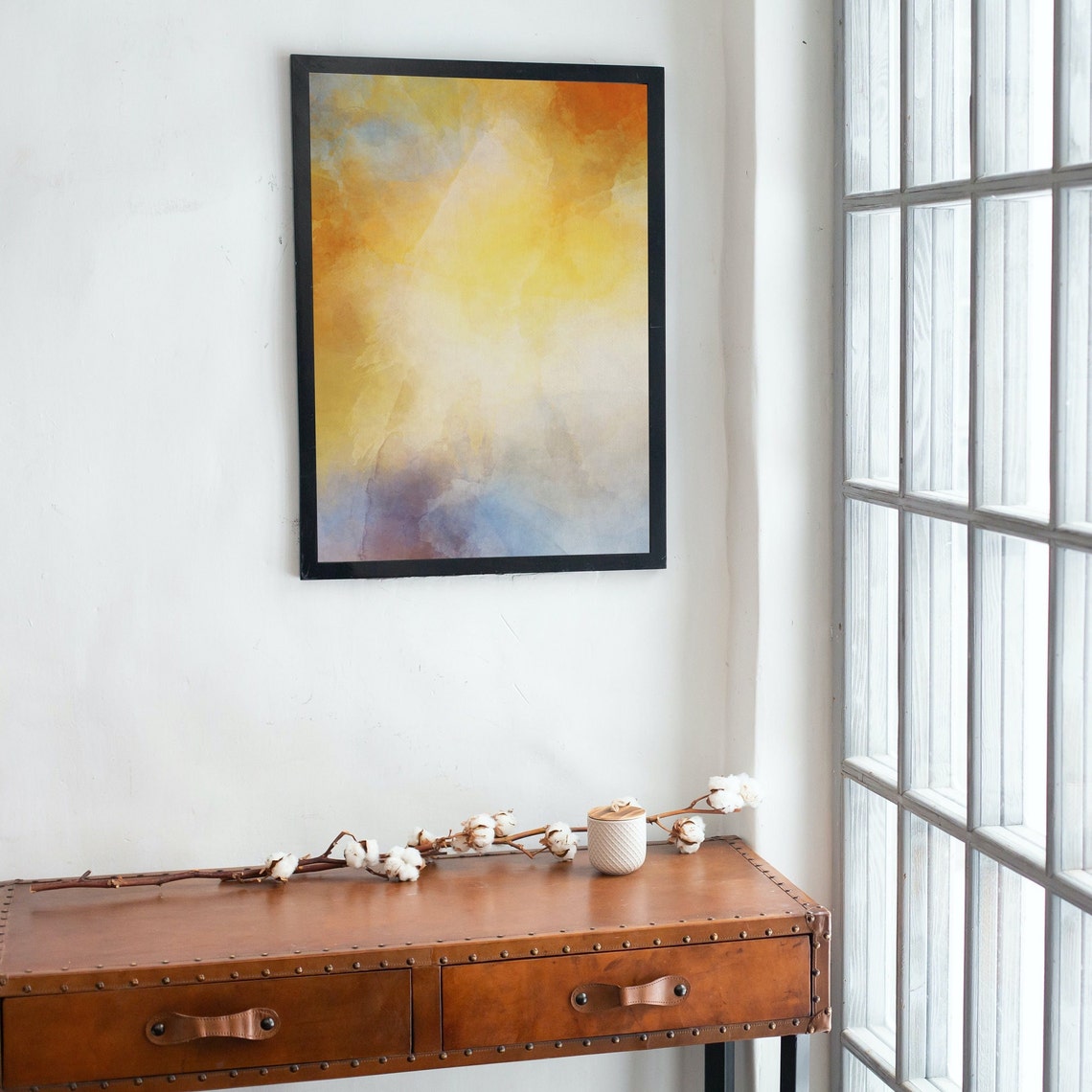 Warm Orange and Yellow Watercolor Sunburst Abstract Artwork Poster - Image 4
