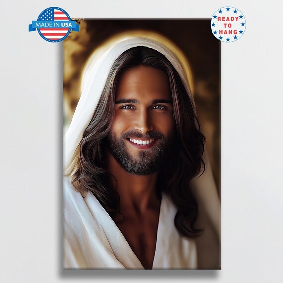 Smiling Jesus Christ Portrait With Soft Halo Close Up Poster