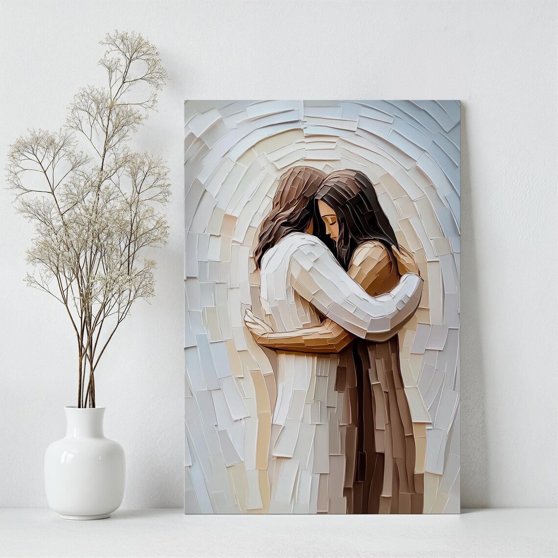 Jesus Hugging Woman Abstract Impasto Palette Knife Art Poster