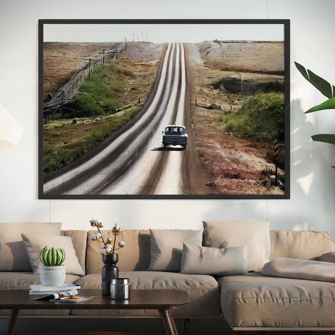 Vintage Classic Car Driving Endless Country Road Nostalgia Poster