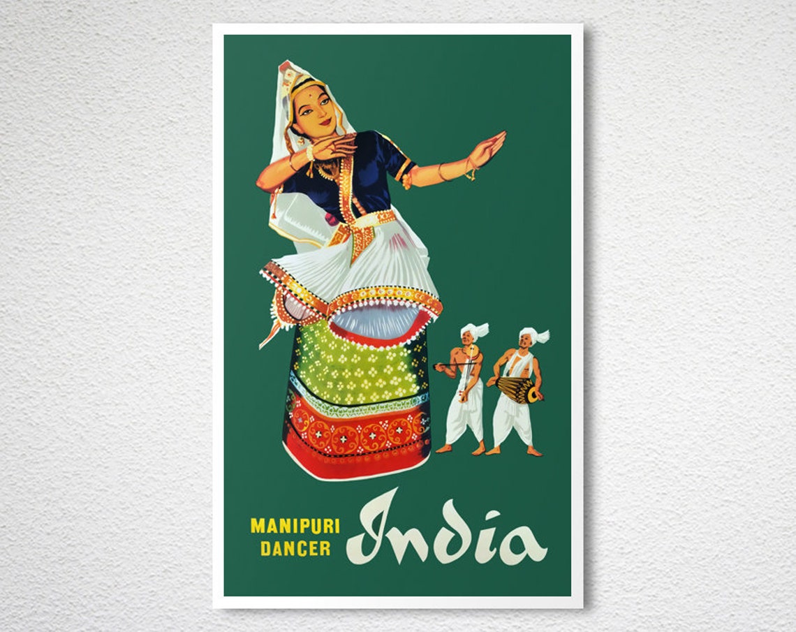 Manipuri Dancer India Cultural Classical Dance Vintage Travel Poster - Image 2