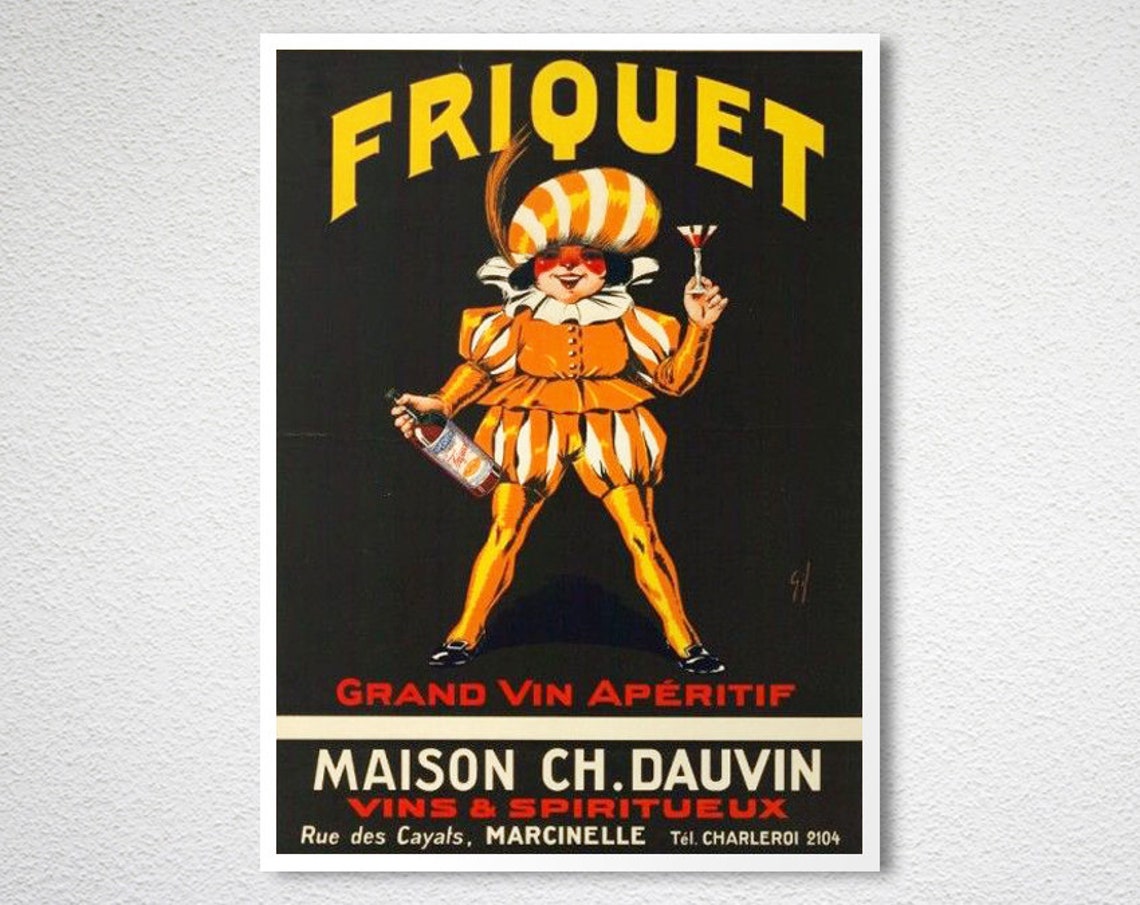 Friquet Grand Vin Aperitif Jester Striped Suit Vintage Ad Poster - Image 2