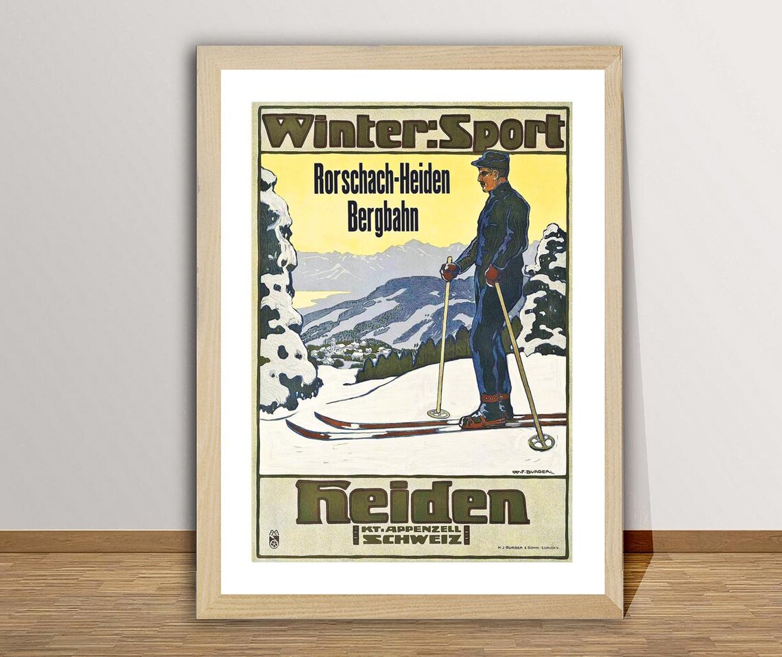 Heiden Switzerland Rorschach Heiden Railway Winter Sport Ski Poster - Image 2
