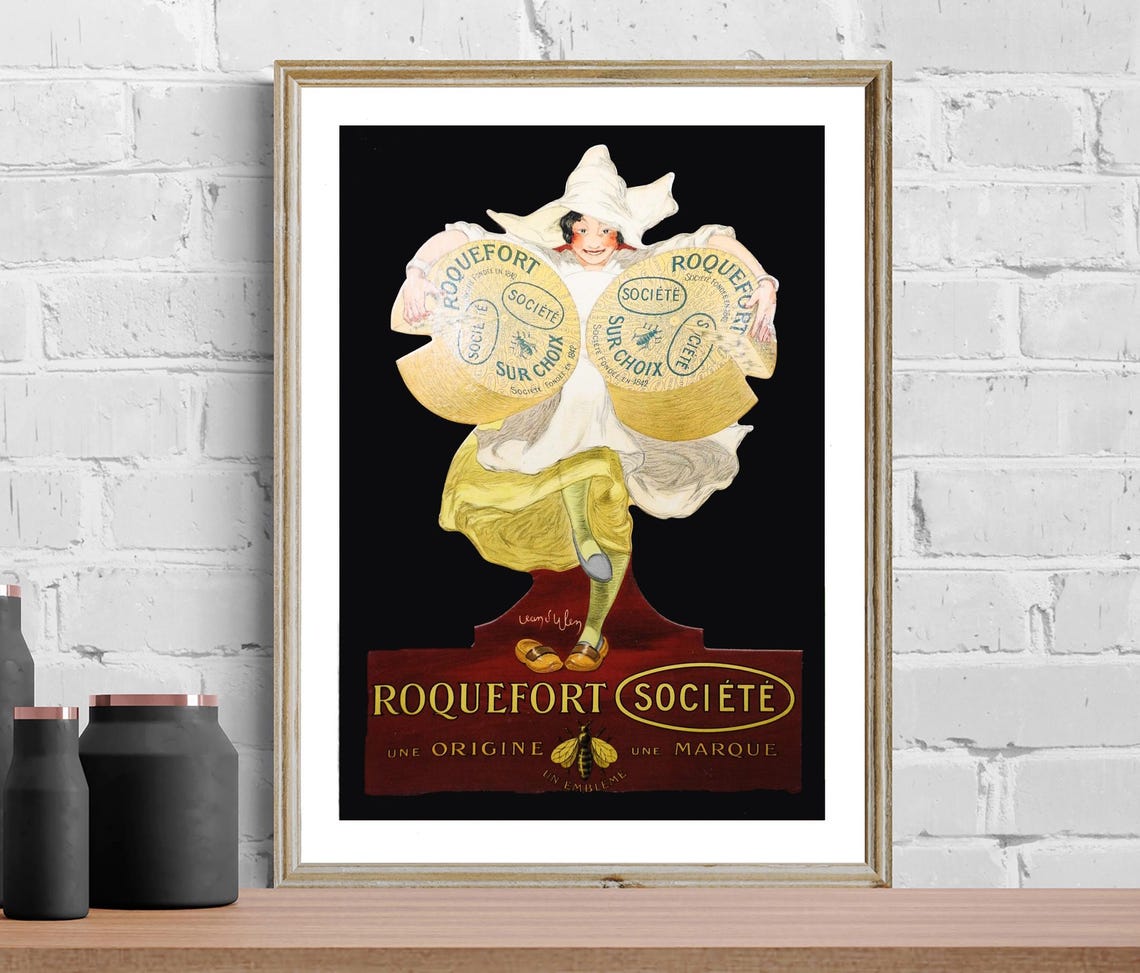 Roquefort Societe French Cheese Girl With Wheels Vintage Ad Poster - Image 2