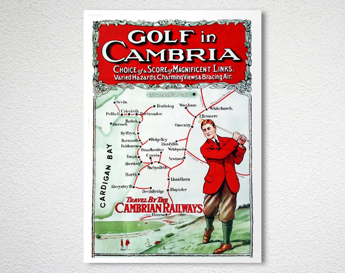 Golf in Cambria Cambrian Railways Vintage Golf Travel Poster - Image 2