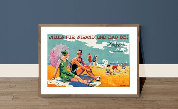 Alles Fr Strand Und Bad Bei Zwieback Wien Austria Vintage Travel Poster Poster Print Or Print Gift Idea Wall Decor