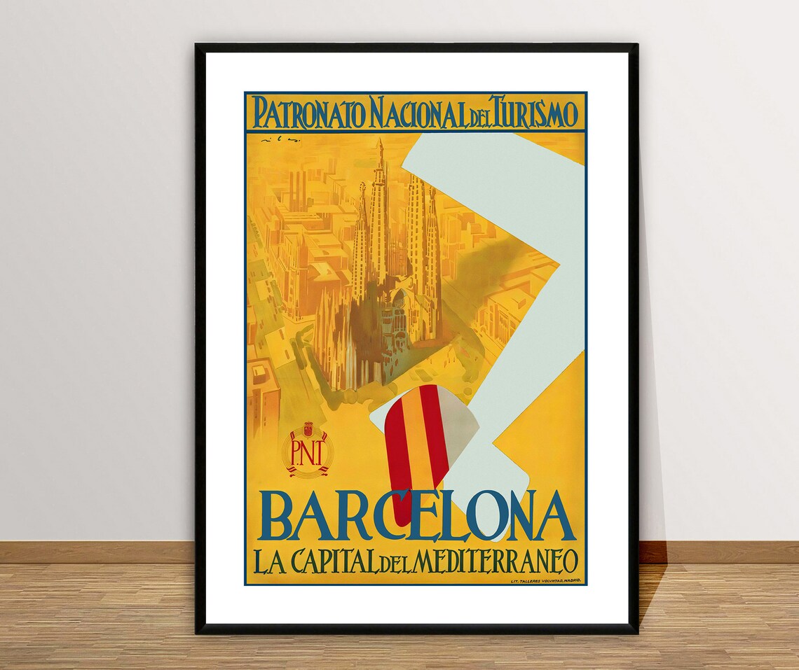 Barcelona Vintage Travel Poster, Spain Travel Poster - Image 2
