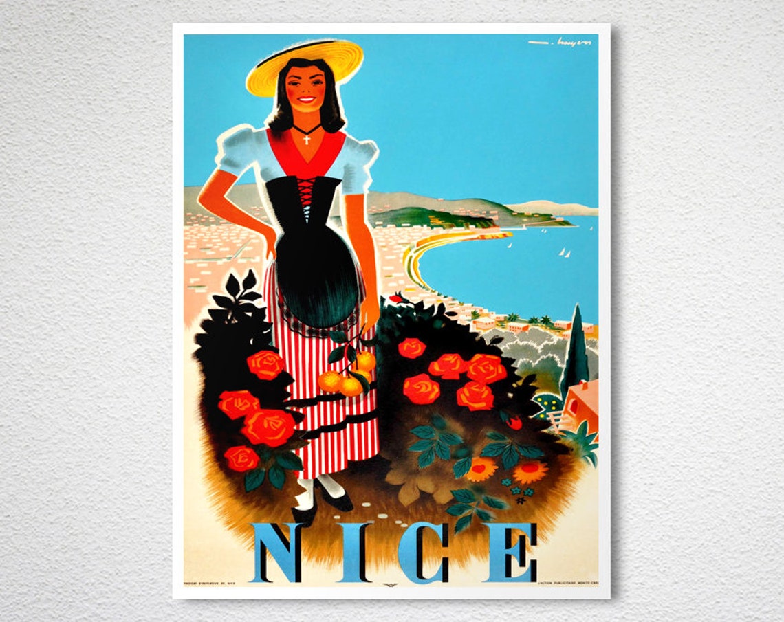 Nice Cote dAzur Rose Lady Vintage French Riviera Travel Poster - Image 2
