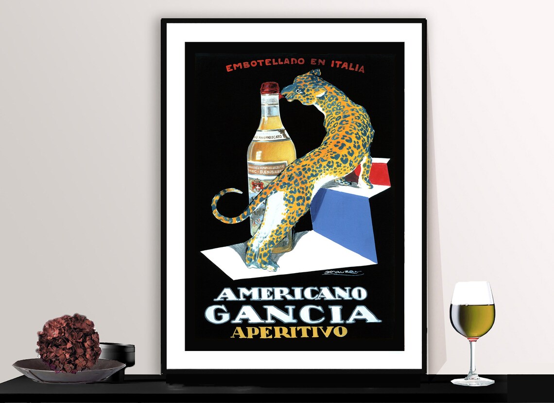 Americano Gancia Aperitivo Leopard Bottle Embotellado Ad Poster