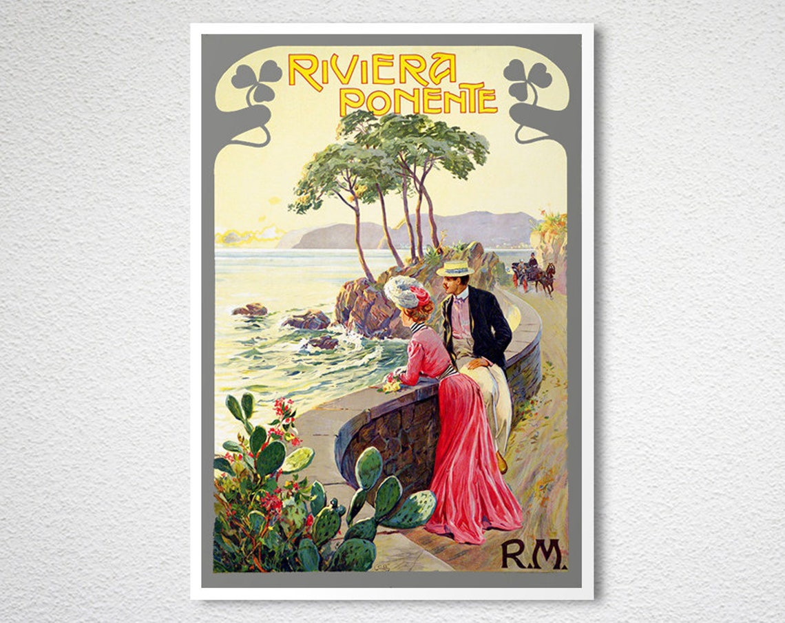 Riviera Ponente Italian Coast Belle Epoque Couple Seaside View Poster - Image 2