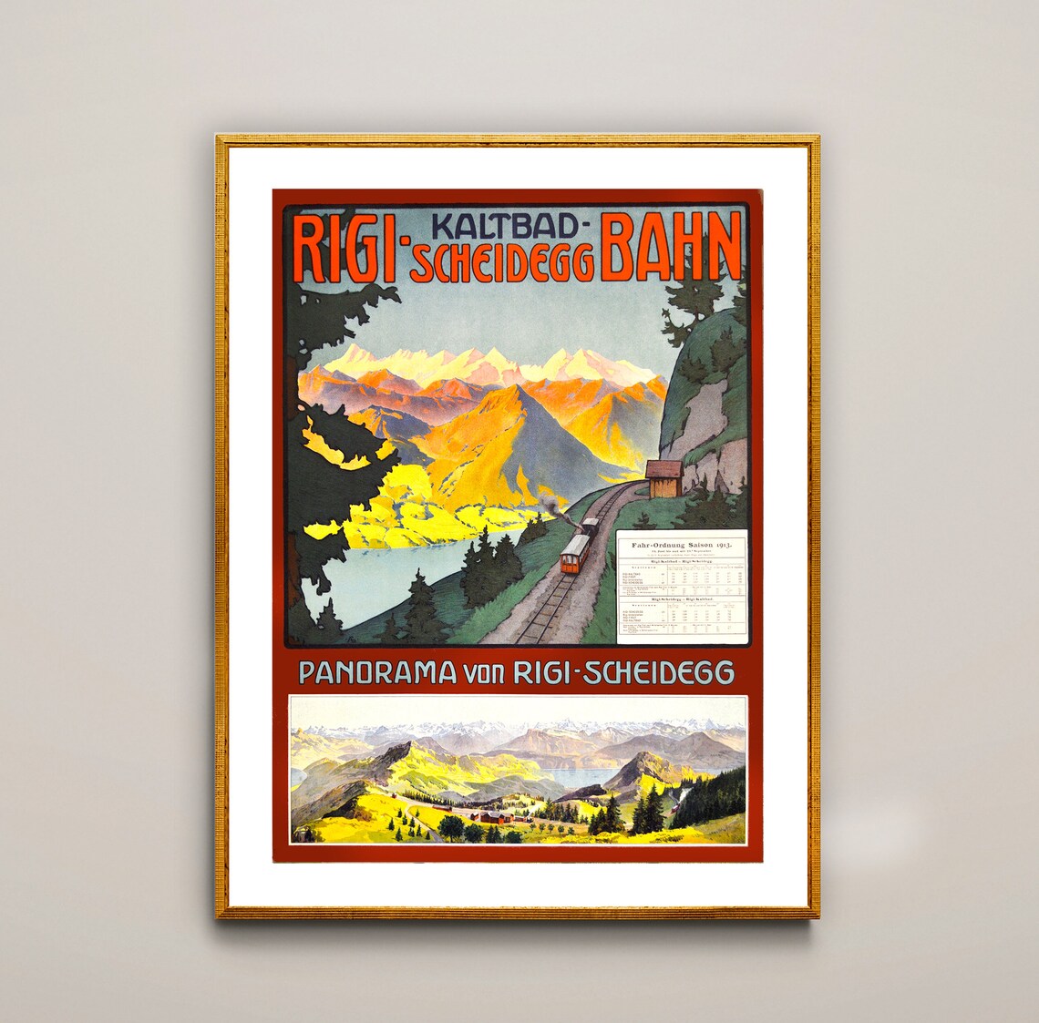 Rigi Scheidegg Bahn Panorama Swiss Railway Vintage Travel Poster