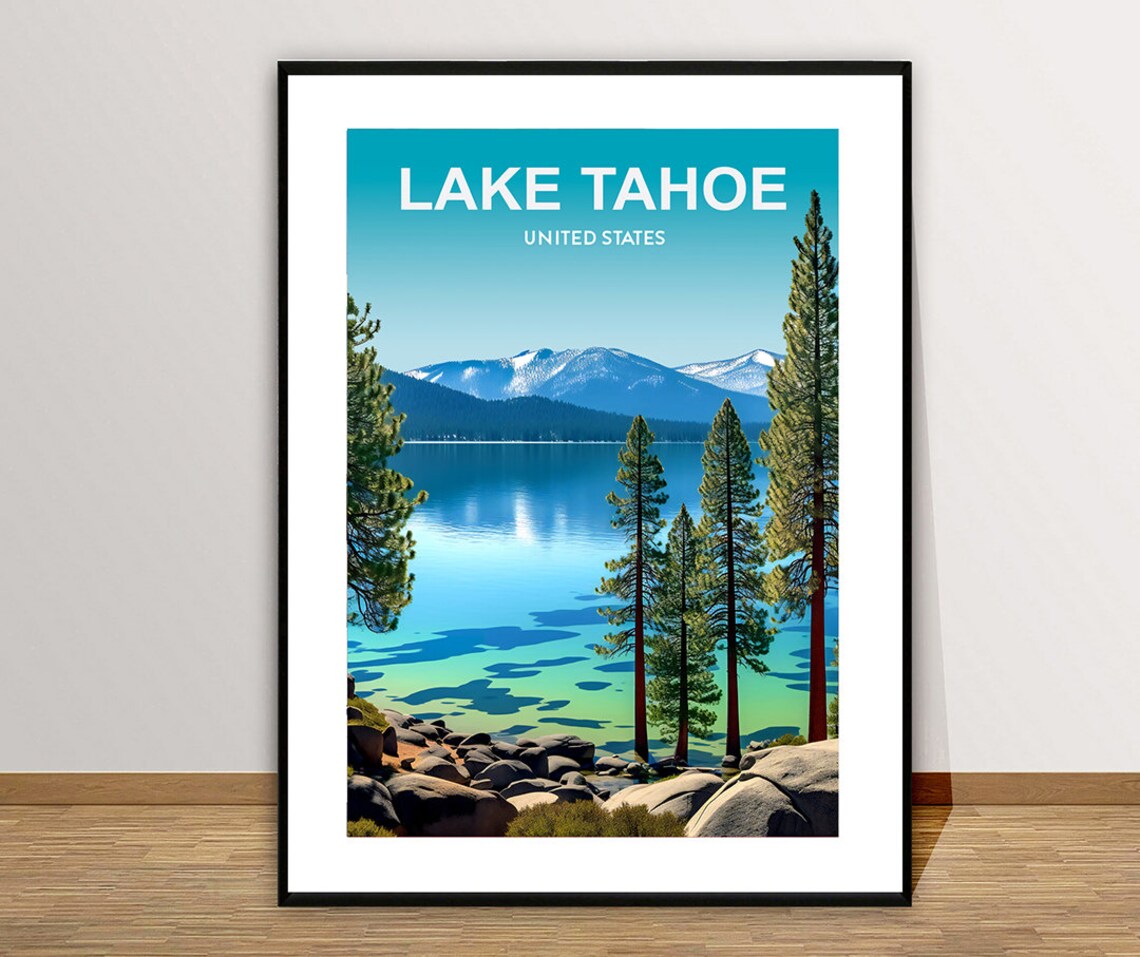 Lake Tahoe Turquoise Water Pine Forest Mountain Vintage Travel Poster - Image 2
