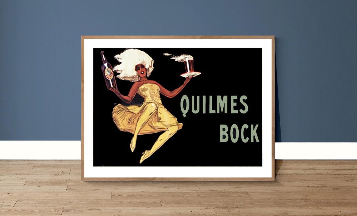 Quilmes Bock Beer Dancing Lady Frothy Mug Vintage Argentine Ad Poster - Image 3
