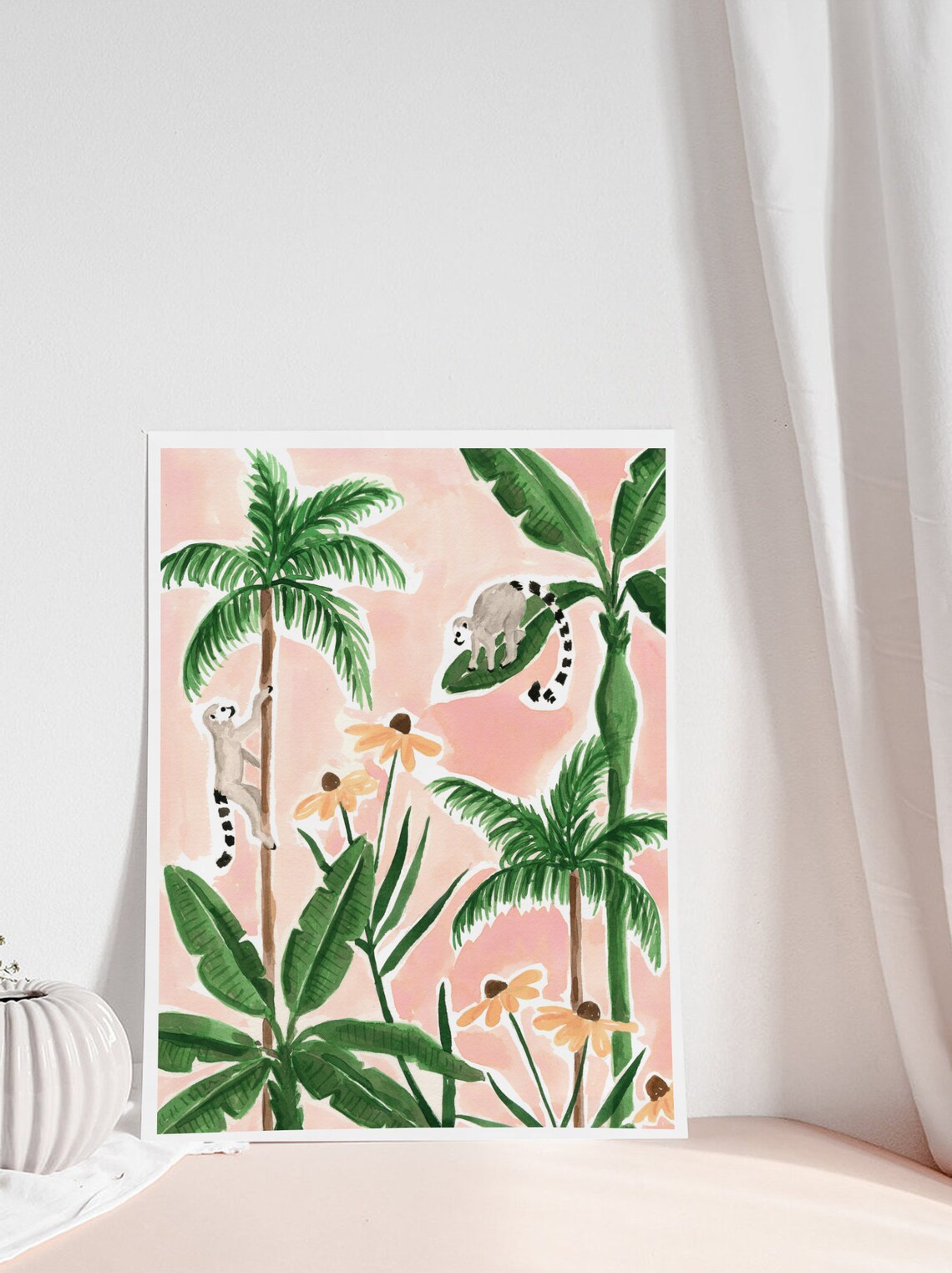Leaping Lemurs Art Print, Jungle Animal Illustration - Image 2
