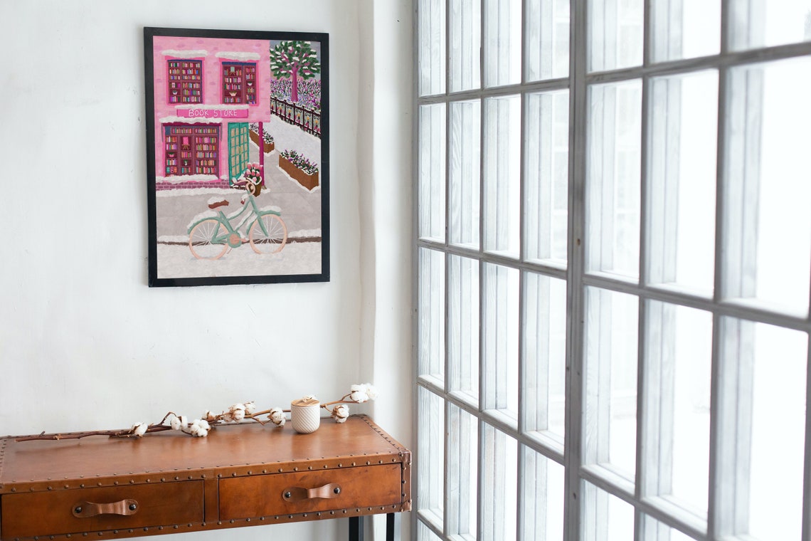 Snowy Book Shop Christmas Poster, Bookworm Gift - Image 2