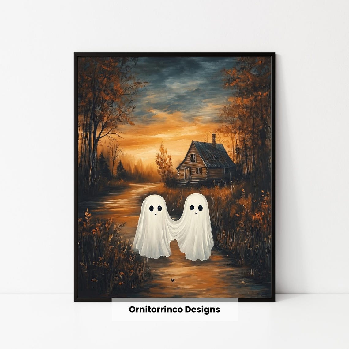 Ghosts Holding Hands Country Cabin Sunset Autumn Halloween Wall Art - Image 3