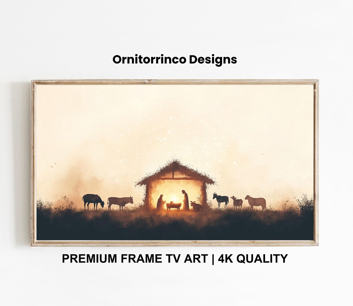 Nativity Silhouette Manger Scene Golden Sunrise Christmas Art Poster - Image 3