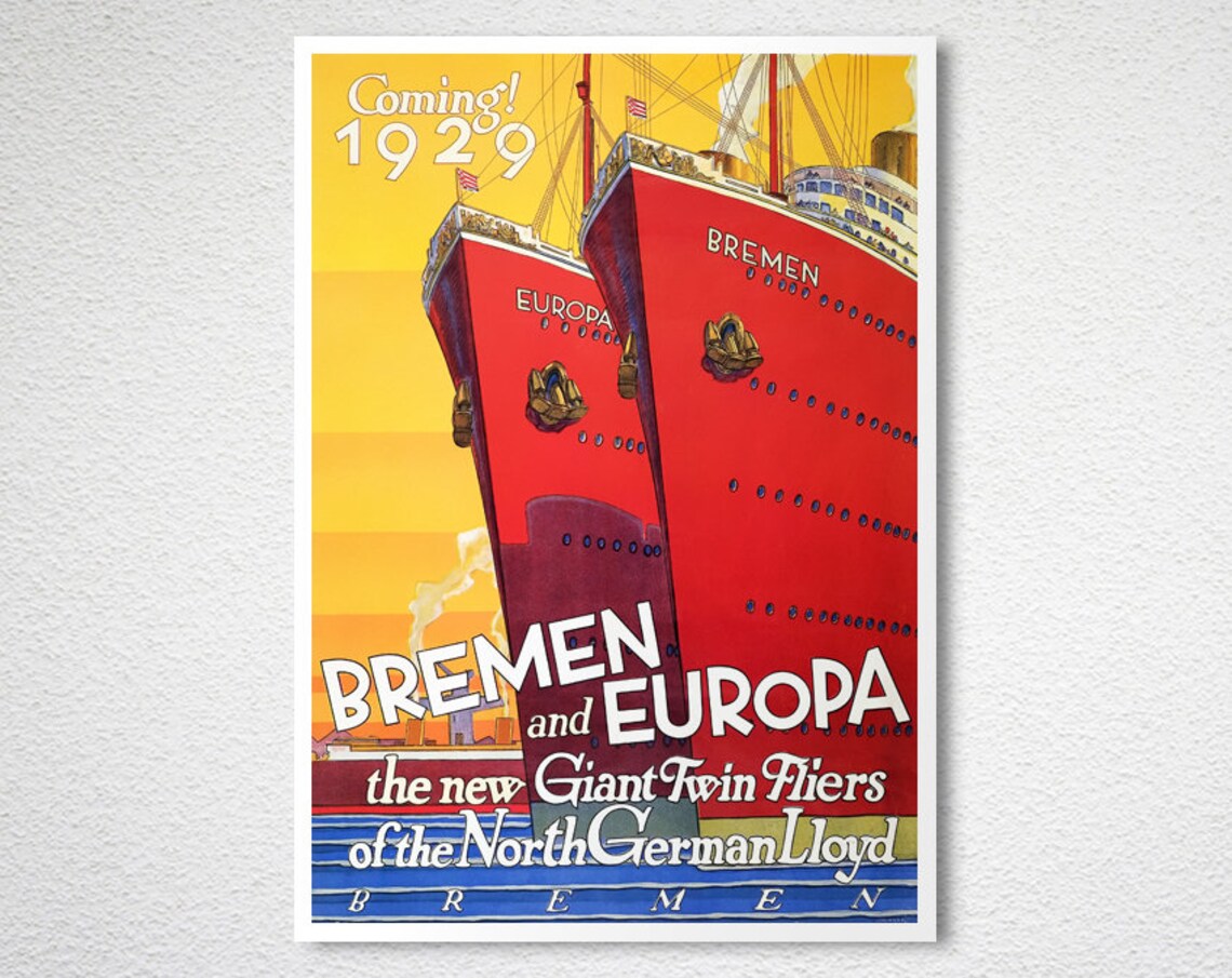 Bremen and Europa 1929 Giant Twin Fliers German Ocean Liner Poster - Image 2