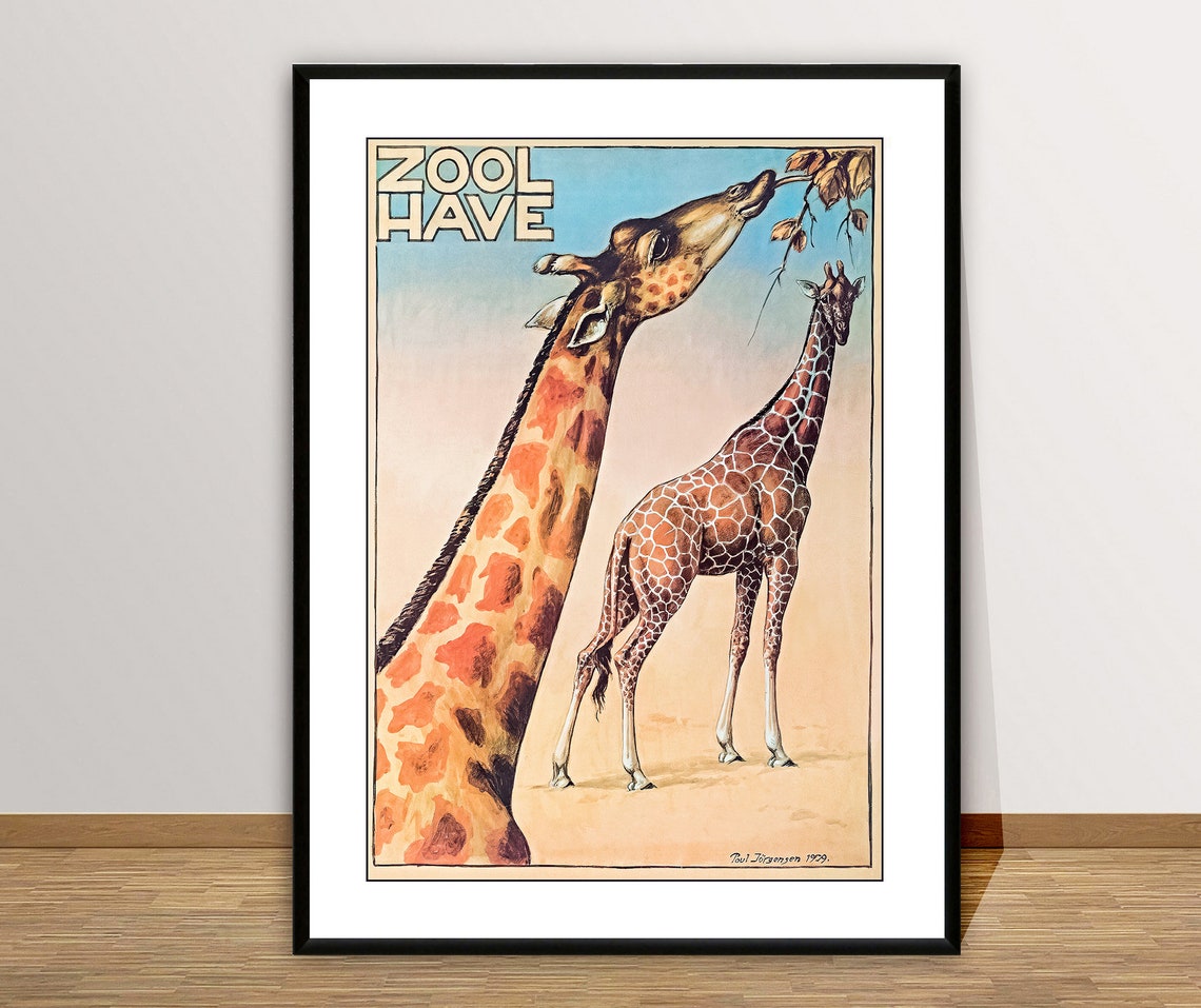 Zool Have Giraffe Mother Calf Classic Vintage Copenhagen Zoo Poster - Image 2