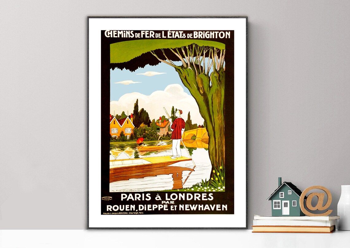 Paris à Londres Rouen Dieppe Newhaven Vintage Railway Poster