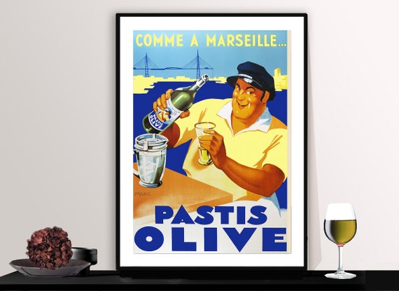 Pastis Olive Comme A Marseille Vintage Fooddrink Poster Poster Print Sticker Or Print Gift Idea Wall Decor