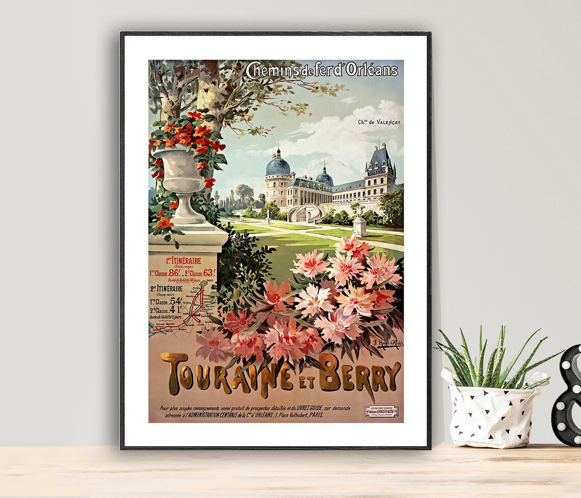 Touraine et Berry Chateau de Valencay Garden French Railway Poster
