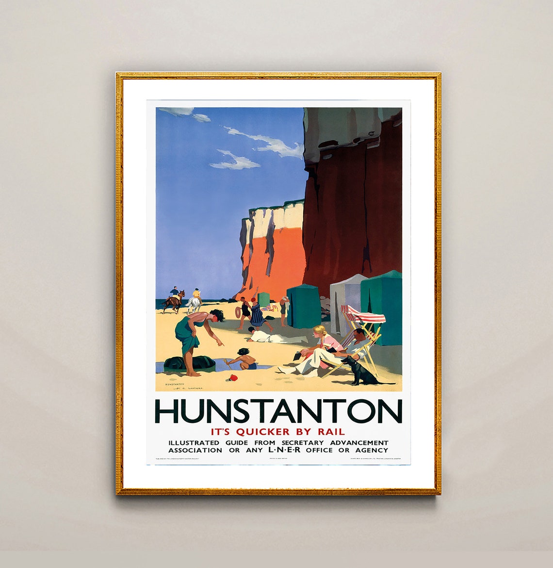 Hunstanton Norfolk Beach Red Cliffs LNER Railway Travel Poster - Image 2