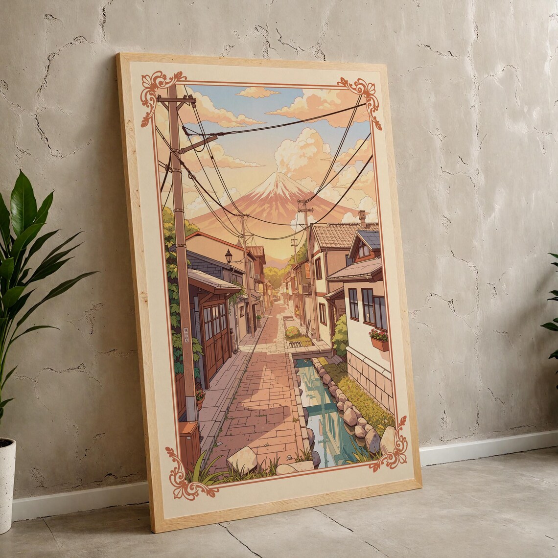 Japan Village Street Mount Fuji Canal Vintage Travel Poster Art