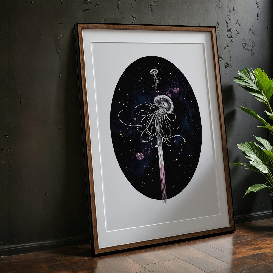 Minimalist Space Jellyfish Cosmic Ocean Starry Night Art Print