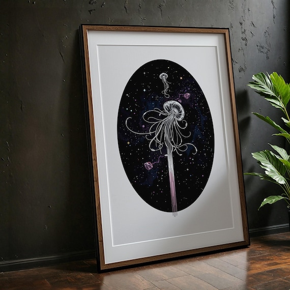 Minimalist Space Jellyfish Art Print Cosmic Ocean Decor