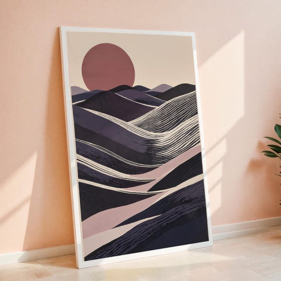 Abstract Minimalist Landscape Art Print Poster 24x36 Modern Sunset Wall Serene Mountain Decor Neutral Color