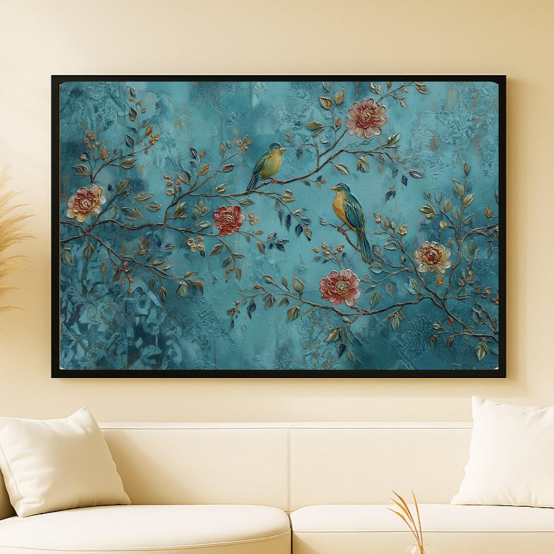 Birds On Flowering Branches, Oriental Floral Art Print