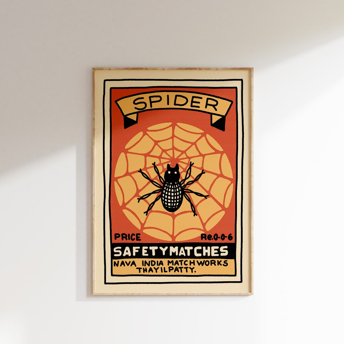 Spider Safety Matches Retro Indian Matchbox Art Label Poster