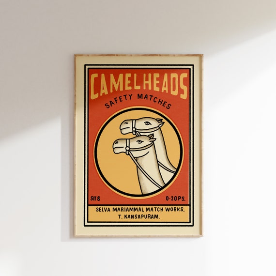Retro Indian Matchbox Poster Camel Vintage Matchbox Poster Colorful Art Poster Vintage India Art Maximalist Wall Art Matchbox Art