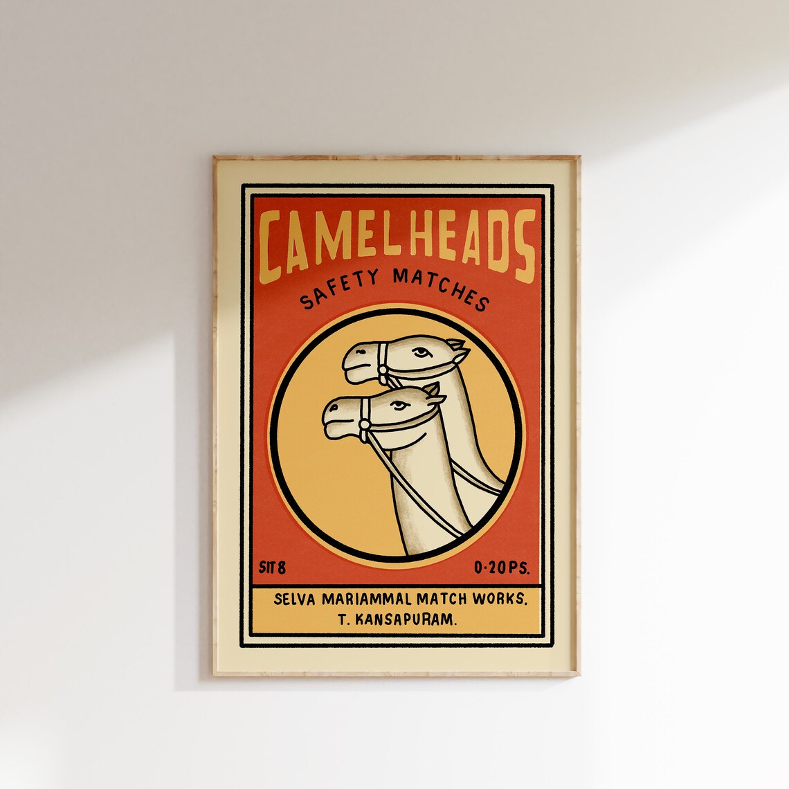 Camel Heads Safety Matches Retro Indian Matchbox Animal Art Poster