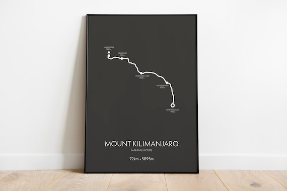 Kilimanjaro Marangu Trail Print Hiking Gifts Mountain Print Hiking Map Trail Map Gift Mountaineering Gift Travel Poster Map Poster